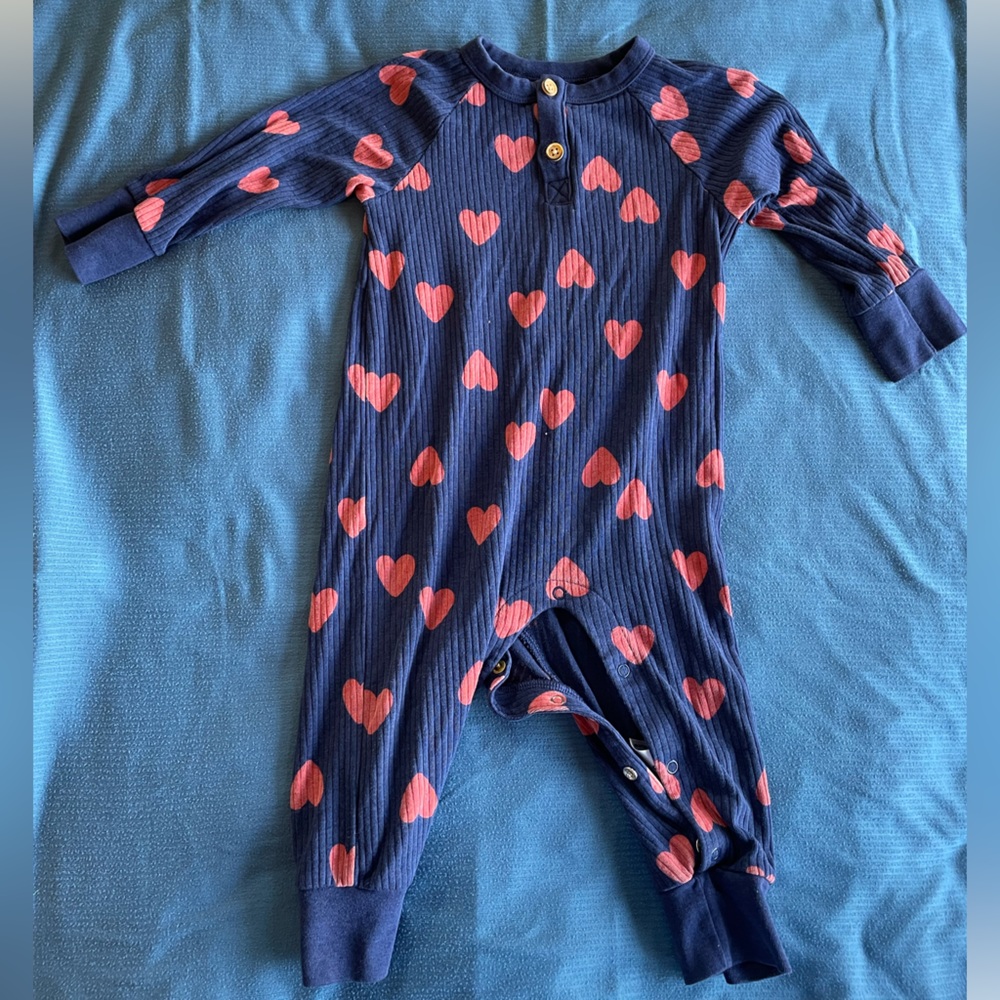Cat & Jack, 12 mo, navy blue and red heart 1-piece